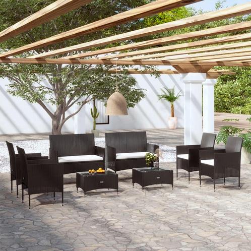 vidaXL 8-delige Loungeset met kussens poly rattan zwart, Jardin & Terrasse, Ensembles de jardin, Envoi