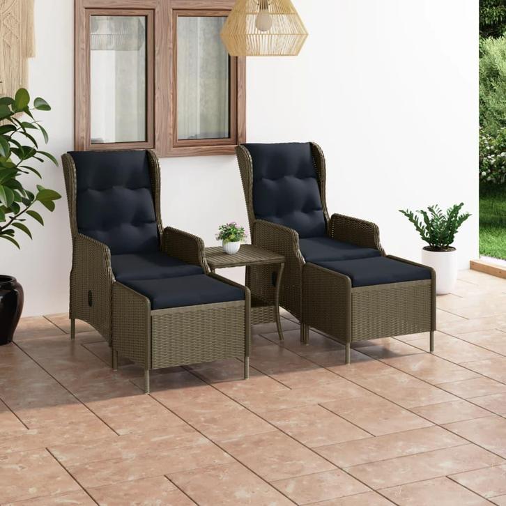 vidaXL 3-delige Loungeset met kussens poly rattan bruin, Tuin en Terras, Tuinsets en Loungesets, Loungeset, Nieuw, Verzenden