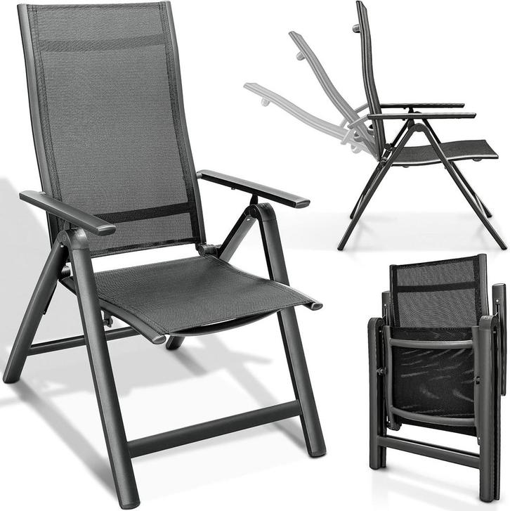 Tuinstoel - Ligstoel - Verstelbaar - Opvouwbaar - Antraciet, Caravans en Kamperen, Kampeermeubelen, Nieuw, Verzenden