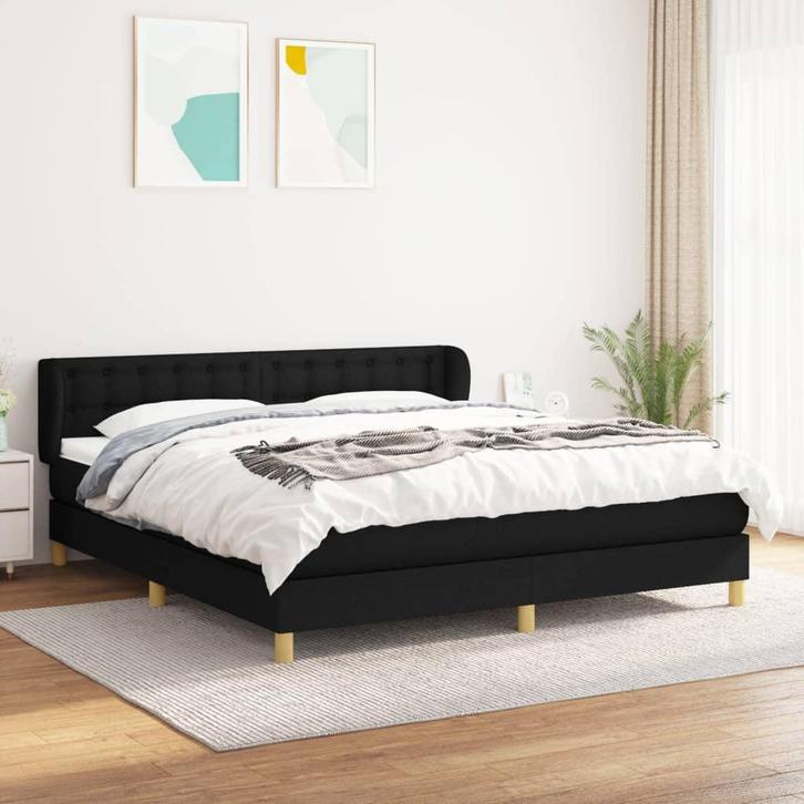vidaXL Boxspring met matras stof zwart 160x200 cm, Maison & Meubles, Chambre à coucher | Lits, Envoi