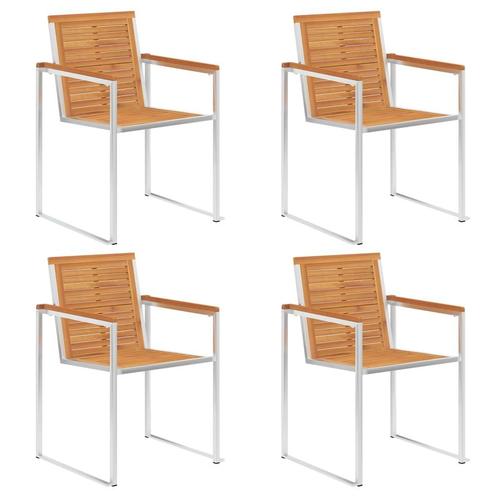 vidaXL Tuinstoelen 4 st massief acaciahout en roestvrij, Tuin en Terras, Tuinstoelen, Nieuw, Verzenden