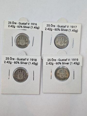 Suède. Lot of 9 coins: 8x 25 Öre 1916/1930 & 100 Kronor 1983 beschikbaar voor biedingen