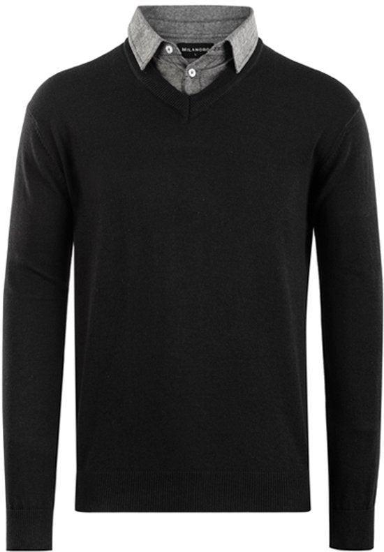 2dekans | Milanoro - Herenpullover met overhemdkraag - Zwart, Kleding | Heren, Overhemden, Ophalen of Verzenden