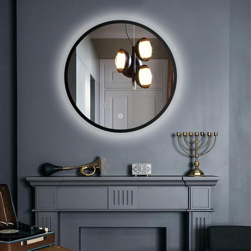 LED spiegel rond met zwart metalen frame - 600mm, Maison & Meubles, Accessoires pour la Maison | Miroirs, Envoi