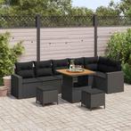 vidaXL Tuinbank Set met kussen 11 pcs Zwart poly rattan, Verzenden, Nieuw