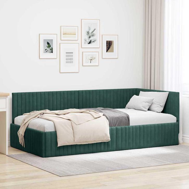 vidaXL Hoek Bed Frame met hoofdeinde Donkergroen 100 x 200, Huis en Inrichting, Slaapkamer | Bedden, Nieuw, Verzenden