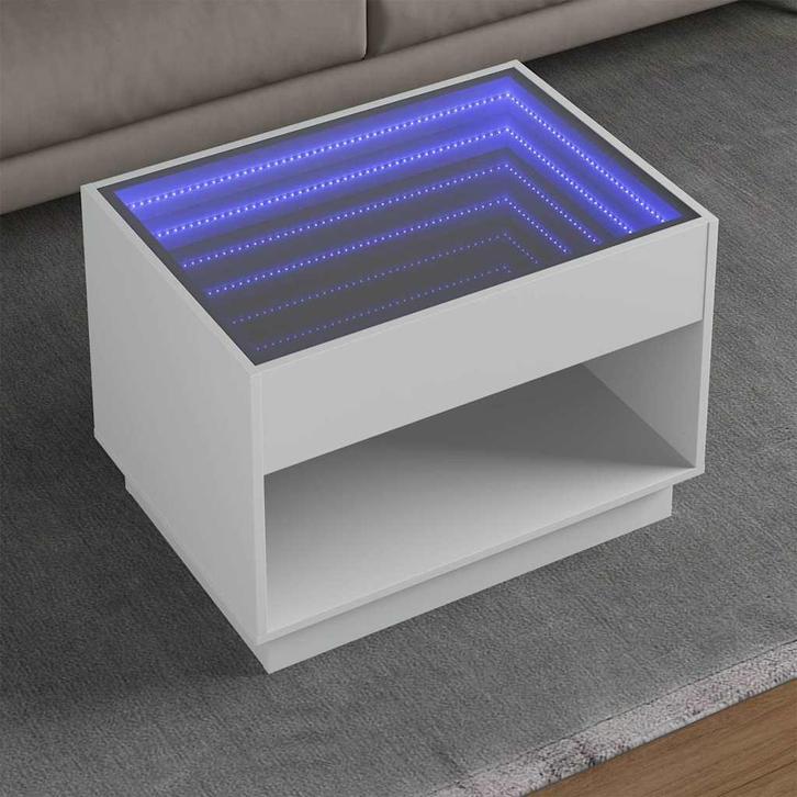 vidaXL Salontafel met Infinity LED 70x50x50 cm wit, Maison & Meubles, Tables | Tables de salon, Envoi