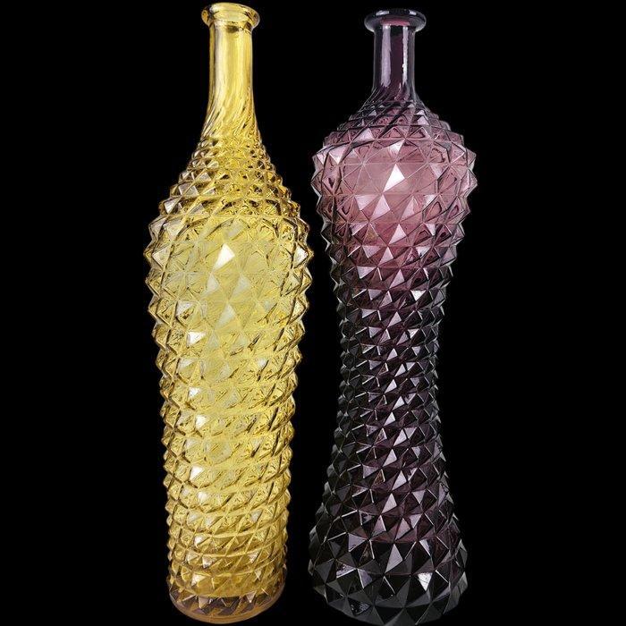 Genie Fles - Empoli - Vaas (2) - Glas - DiamondPoint reliëf, Antiek en Kunst, Antiek | Glaswerk en Kristal
