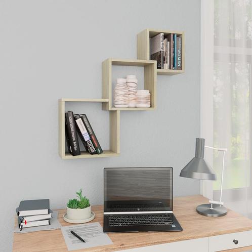 vidaXL Wandschappen kubus 68x15x68 cm spaanplaat sonoma, Huis en Inrichting, Kasten | Wandmeubels, Nieuw, Verzenden