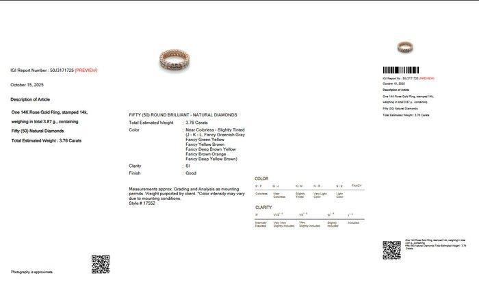 Zonder Minimumprijs - Ring - 14 karaat Roségoud - 3.76ct., Handtassen en Accessoires, Ringen