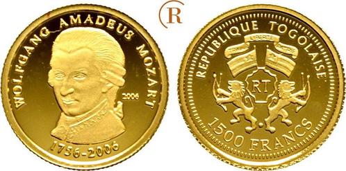 1500 Francs 1,24 Gramm Feingoud Mozart quo 2006 Togo: goud, Timbres & Monnaies, Monnaies & Billets de banque | Accessoires, Envoi