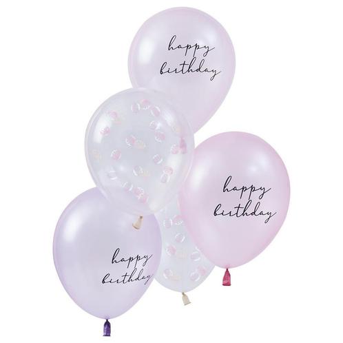Happy Birthday Ballonnen Set Schelpen 30cm 5st, Hobby en Vrije tijd, Feestartikelen, Nieuw, Verzenden