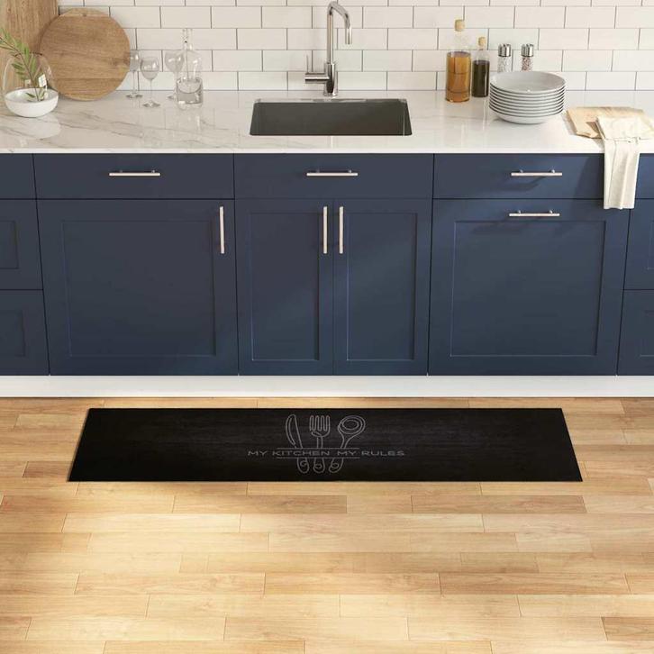vidaXL Keuken Tapijt Zwart 150 x 45 cm Fluweel, Tuin en Terras, Deurmatten, Nieuw, Verzenden