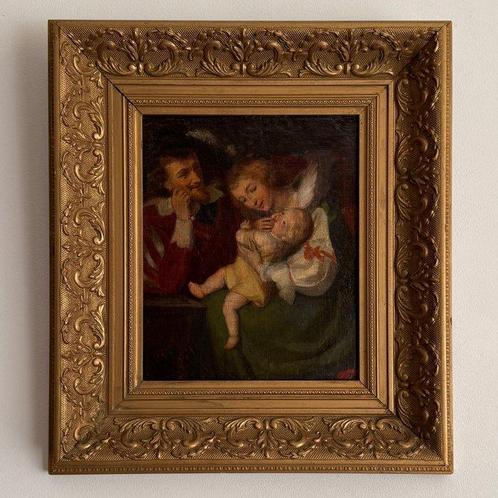 École européenne (XIX) - Genre scene met vader moeder en, Antiek en Kunst, Kunst | Schilderijen | Klassiek