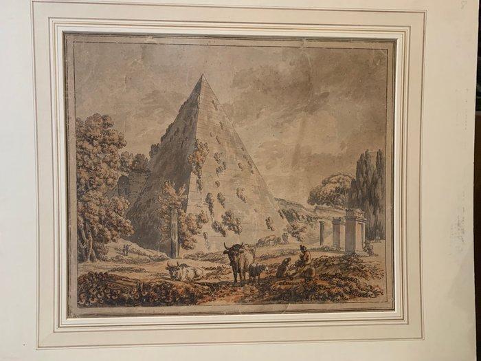 Carlo Labruzzi (1748-1817) - Roma - La Piramide Cestia, Antiek en Kunst, Kunst | Schilderijen | Klassiek