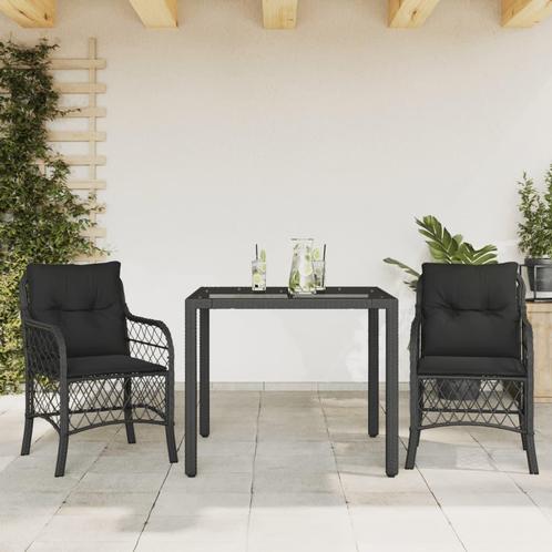 vidaXL 3-delige Bistroset met kussens poly rattan zwart, Jardin & Terrasse, Ensembles de jardin, Envoi