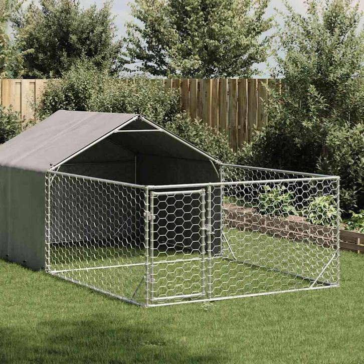 vidaXL Hondenkennel met ren 5x2x1,5 m gegalvaniseerd staal, Dieren en Toebehoren, Hondenhokken, Nieuw, Verzenden
