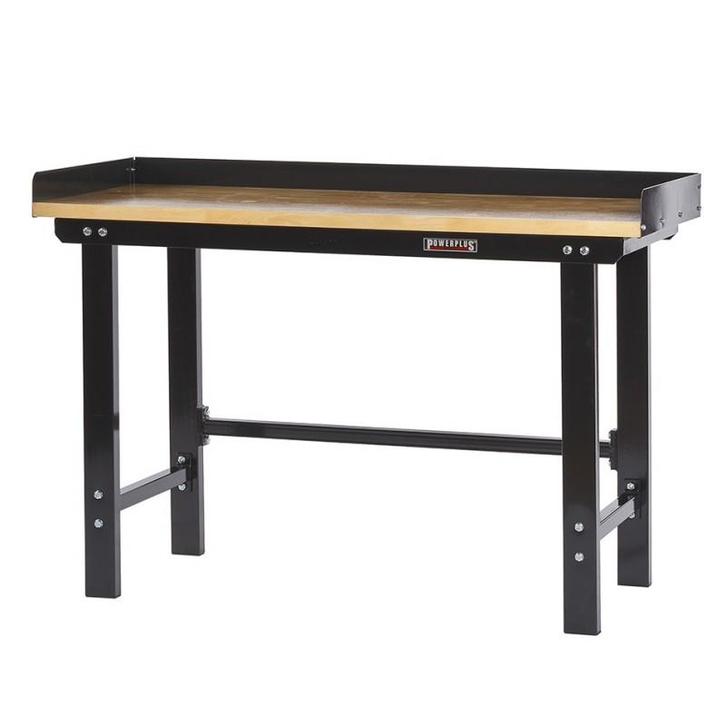 Werkbank 150 cm met hardhouten blad + opzetrand - zwart, Doe-het-zelf en Bouw, Werkbanken, Ophalen of Verzenden