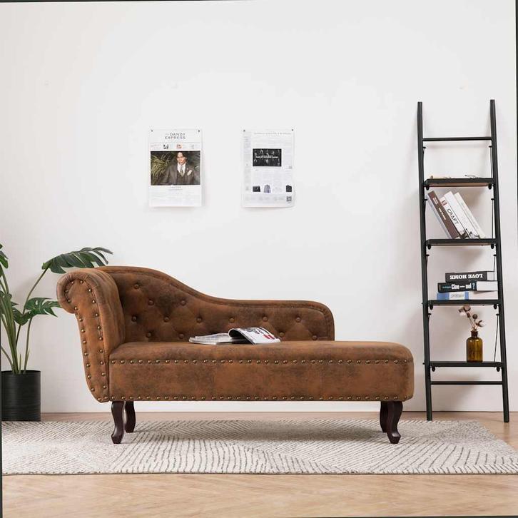 vidaXL Chaise longue kunstsuède bruin, Maison & Meubles, Canapés | Sofas & Chaises Longues, Envoi