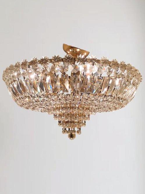 Plafonnier - Cristal, Laiton, Antiek en Kunst, Antiek | Verlichting