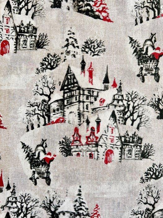 Toile de jouy stof met kerstkastelen. Dubbel breed. -, Antiek en Kunst, Antiek | Tapijten, Tafelkleden en Textiel