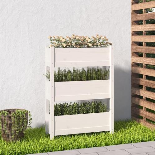 vidaXL Plantenbak 77x25x104,5 cm massief grenenhout wit, Tuin en Terras, Bloempotten, Nieuw, Verzenden