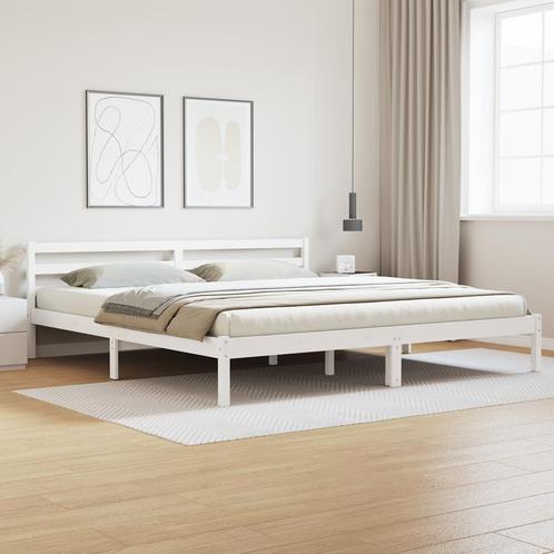 vidaXL Bed Frame met Hoofdbord Wit 200x220 cm Massief Hout, Huis en Inrichting, Slaapkamer | Bedden, Nieuw, Verzenden