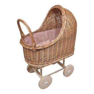 Rieten Poppenwagen met Roze Bekleding beschikbaar voor biedingen