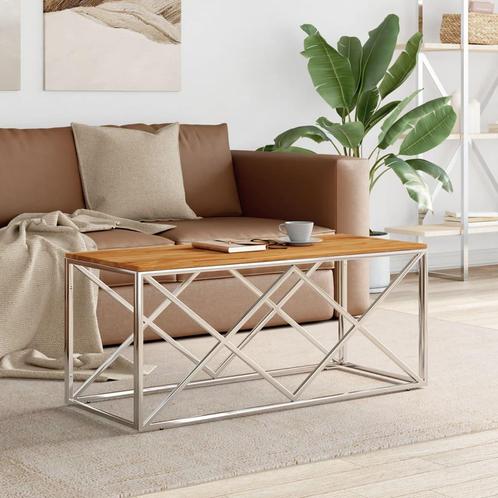 vidaXL Salontafel roestvrij staal en massief acaciahout, Huis en Inrichting, Tafels | Salontafels, Nieuw, Verzenden