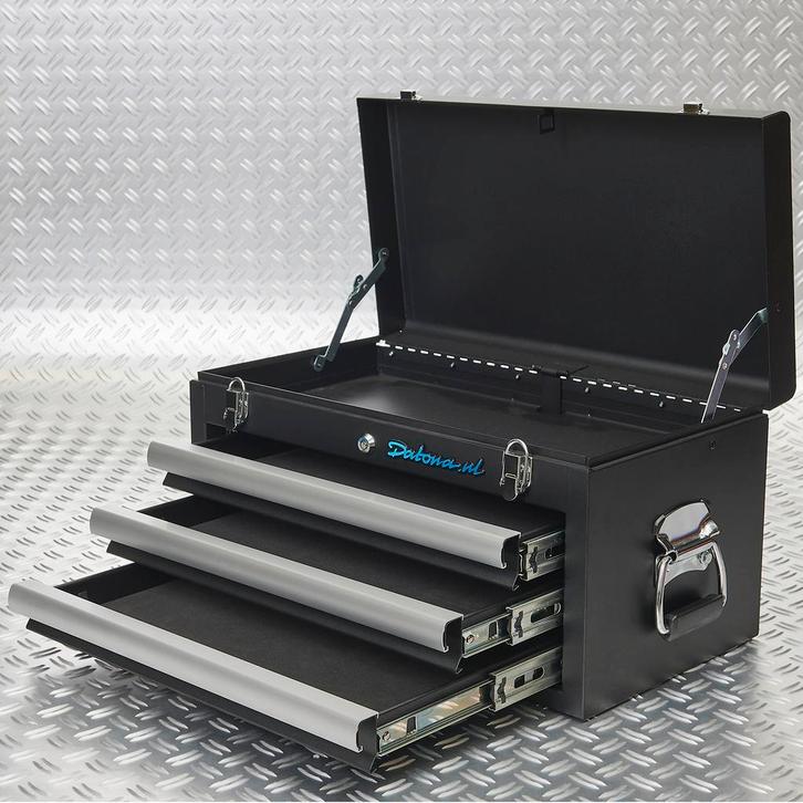 Datona Gereedschapskist drie lades - mat zwart - Datona, Doe-het-zelf en Bouw, Gereedschapskisten, Ophalen of Verzenden