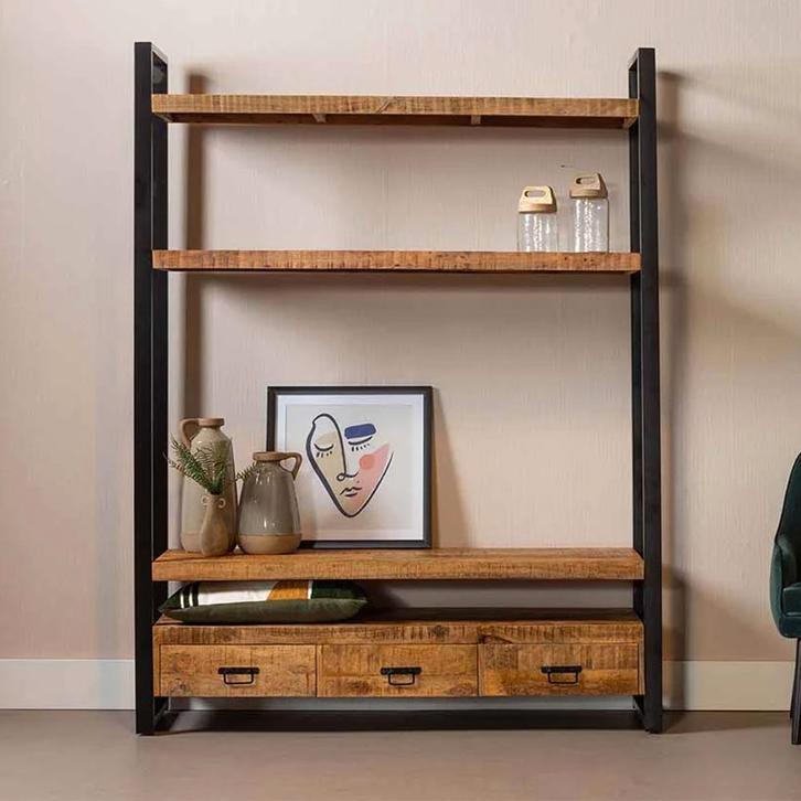 Boekenkast Mangohout Britt 150 cm, Maison & Meubles, Armoires | Bibliothèques, Envoi