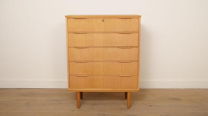 Vintage Deense ladekast | Eiken | 5 lades | 112 cm, Huis en Inrichting, Kasten | Ladekasten, Ophalen of Verzenden