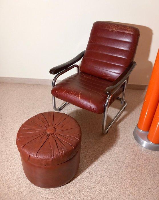Pouf - Bois, Acier, Cuir synthétique - avec des roues pour, Antiek en Kunst, Kunst | Designobjecten