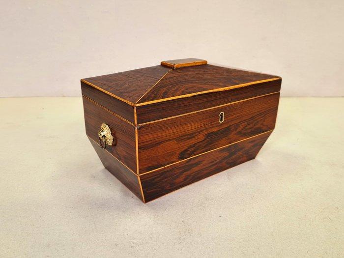 Theekistje / doosje - Buxushout, Palissander - Prachtkleur!, Antiek en Kunst, Curiosa en Brocante