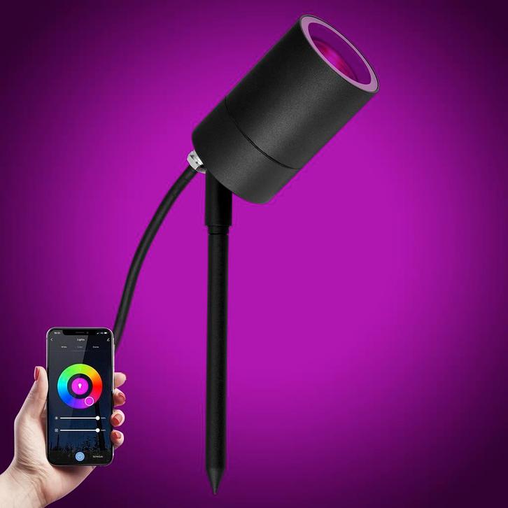 Tuinspots LED Pin Tuinspot Zwart met Color LED, Tuin en Terras, Buitenverlichting, Minder dan 50 watt, Nieuw, Aluminium, Staande lamp