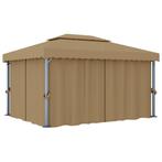vidaXL Prieel met gordijn 4x3 m aluminium taupe, Tuin en Terras, Partytenten, Verzenden, Nieuw