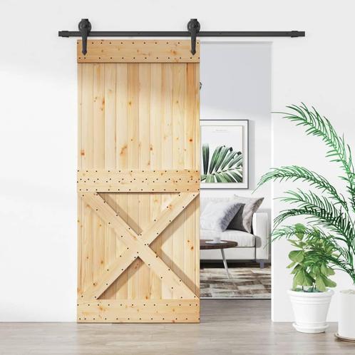 vidaXL Schuifdeur met beslag 90x210 cm massief grenenhout, Doe-het-zelf en Bouw, Deuren en Vliegenramen, Nieuw, Verzenden