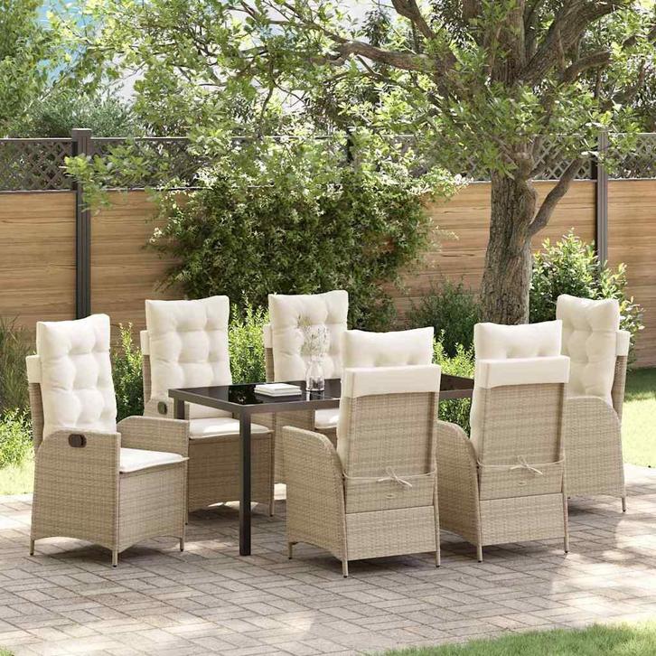 vidaXL Tuin Eettafel Set 7 pcs Beige poly rattan, Tuin en Terras, Tuinsets en Loungesets, Nieuw, Verzenden