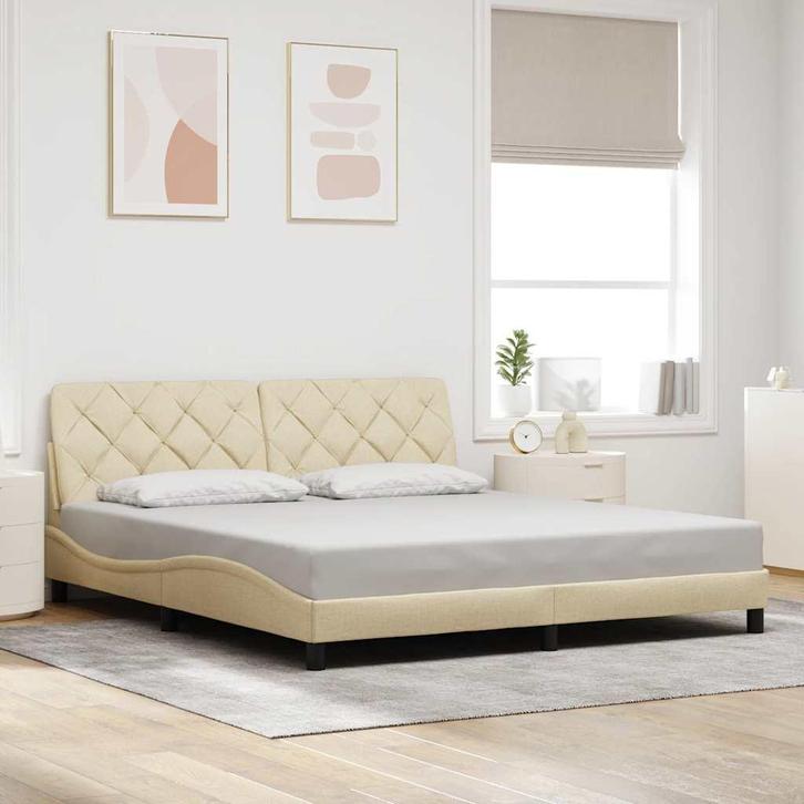 vidaXL Bedframe zonder matras stof crèmekleurig 180x200 cm, Huis en Inrichting, Slaapkamer | Bedden, Nieuw, Verzenden