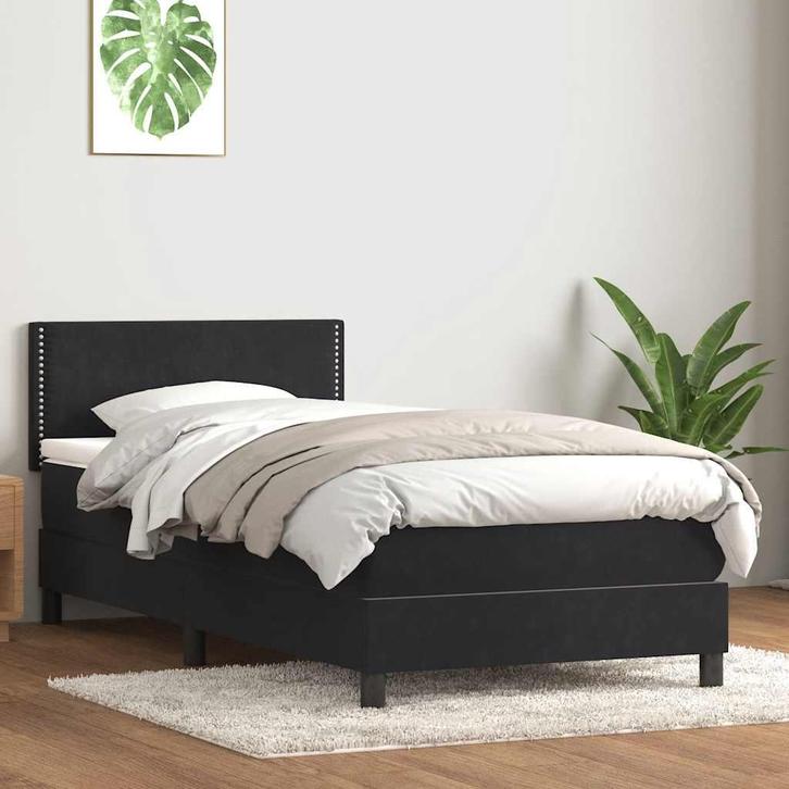 vidaXL Boxspring met matras fluweel zwart 90x220 cm, Maison & Meubles, Chambre à coucher | Lits, Envoi