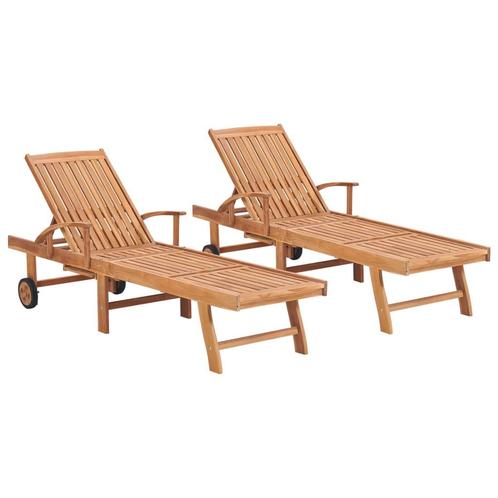 vidaXL Chaises longues lot de 2 Bois de teck solide, Jardin & Terrasse, Chaises longues, Neuf, Envoi