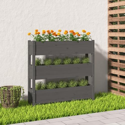 vidaXL Plantenbak 112x25x104,5 cm massief grenenhout grijs, Tuin en Terras, Bloempotten, Nieuw, Verzenden