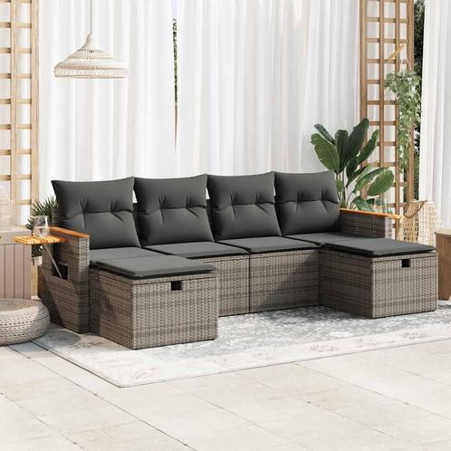 vidaXL 6-delige Loungeset met kussens poly rattan grijs, Jardin & Terrasse, Ensembles de jardin, Envoi