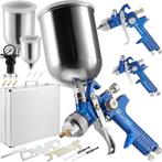 tectake 3 HVLP Lakpistolen (0,8+1,3+1,7mm spuitmond) - blauw, Verzenden