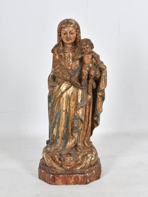 Sculpture, Madonna en kind - 14 cm - Bois, Antiek en Kunst, Antiek | Overige Antiek