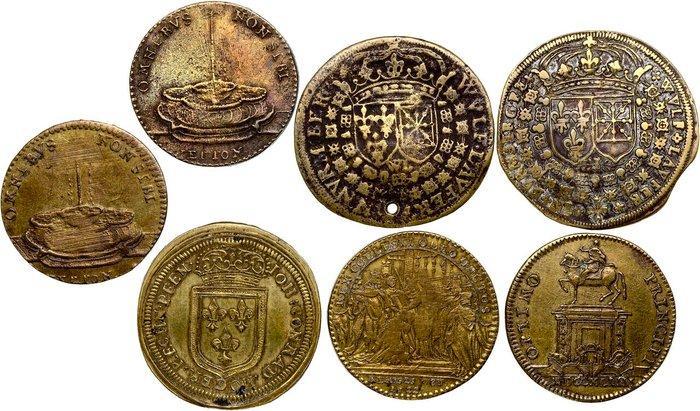 Frankrijk. Lot Jetons 7 jetons de compte : cuivre, Louis XV,, Postzegels en Munten, Munten | Europa | Niet-Euromunten