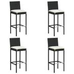 vidaXL Tuinbarkrukken met kussens 4 st poly rattan zwart, Tuin en Terras, Tuinstoelen, Verzenden, Nieuw