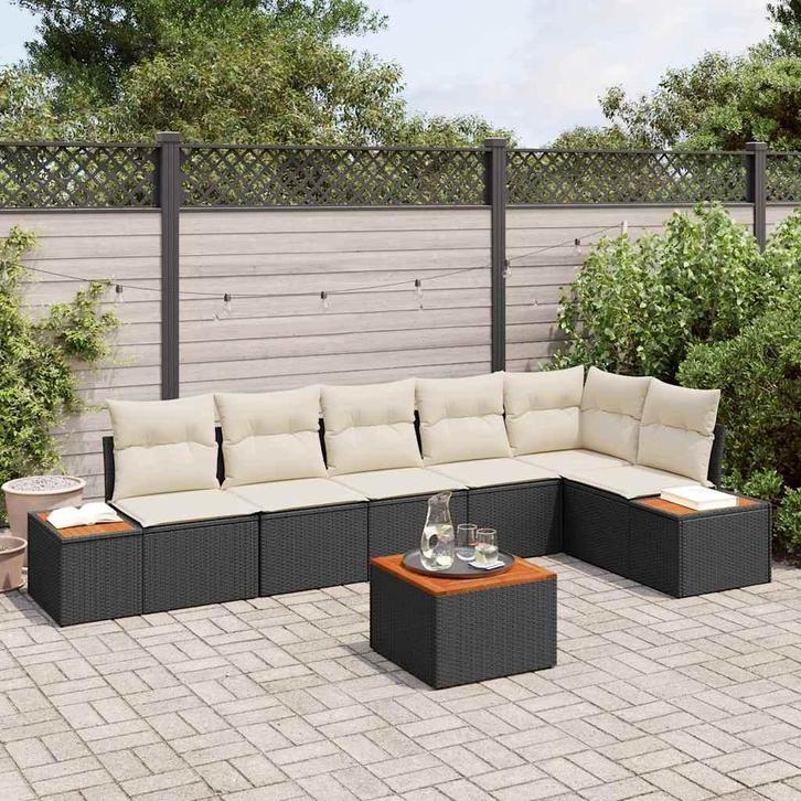 vidaXL Tuinbank Set met kussen 6 pcs Zwart en Crème, Jardin & Terrasse, Ensembles de jardin, Envoi
