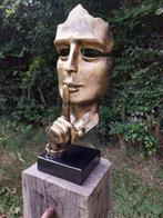 Beeld, artistic Statue head on block  THE SILENCE  64 cm, Antiek en Kunst