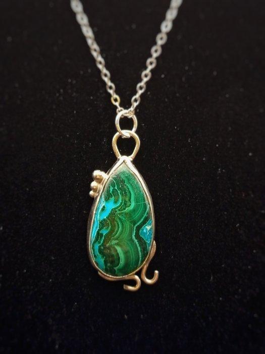 Bijou unique et artisanal en argent 925 avec Malachite et, Verzamelen, Mineralen en Fossielen